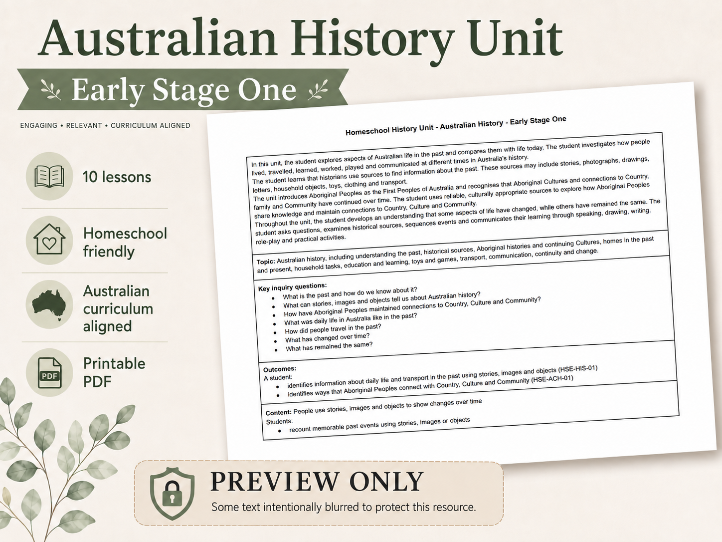 Australian History Unit Early Stage One PDF