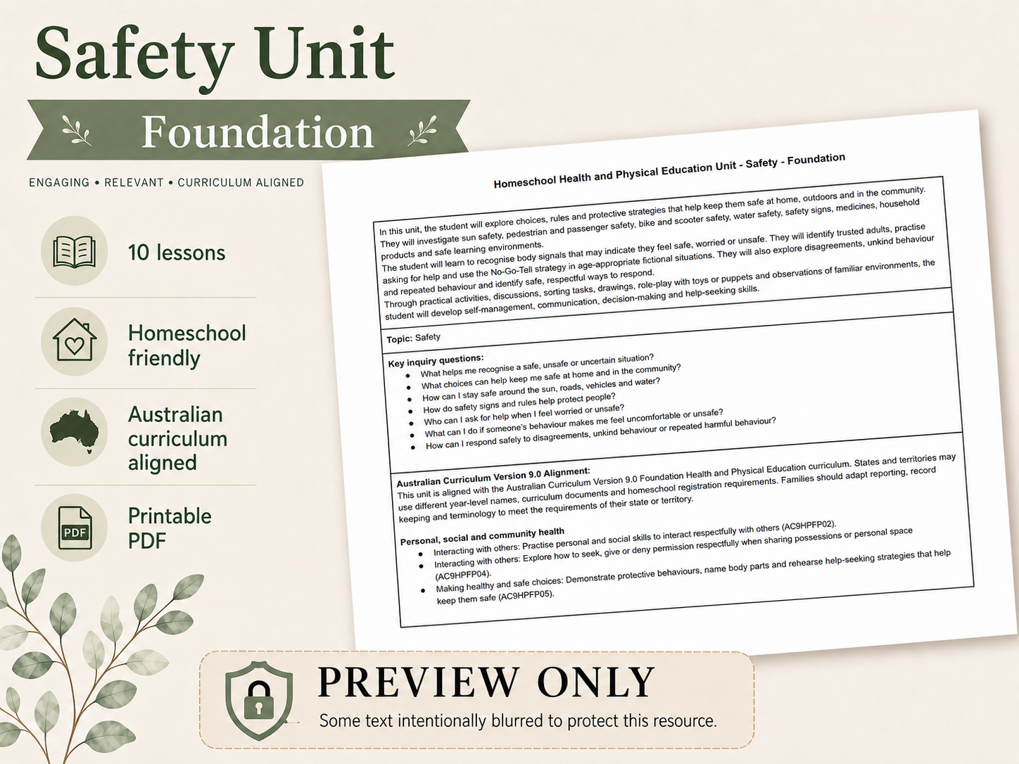 PDHPE Foundation Safety Homeschool Unit