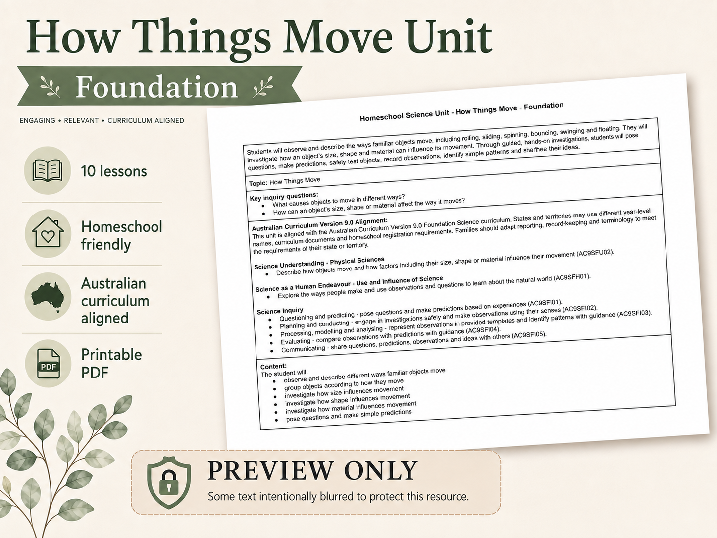 Science Foundation How Things Move Homeschool Unit PDF